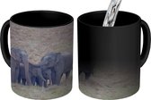 Magische Mok - Foto op Warmte Mok - Olifanten - Kudde - Gras - 350 ML