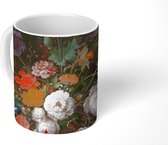 Mok - Koffiemok - Stilleven met bloemen en een horloge - Schilderij van Abraham Mignon - Mokken - 350 ML - Beker - Koffiemokken - Theemok