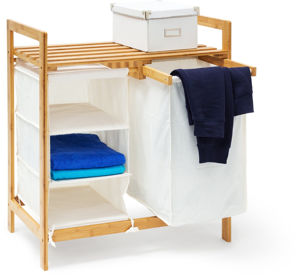 Goedkoopste wasmand - 3 extra vakken - 40 liter - met handgrepen - badkamerrek