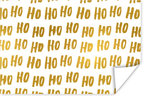 Poster Kerstman - Quotes - Goud - Ho ho ho - Spreuken - 30x20 cm - Kerstmis Decoratie - Kerstversiering - Kerstdecoratie Woonkamer - Kerstversiering - Kerstdecoratie voor binnen - Kerstmis