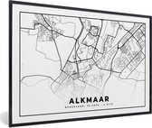 Fotolijst incl. Poster - Stadskaart - Alkmaar - Zwart - Wit - 60x40 cm - Posterlijst - Plattegrond