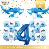 Haai Ballon Mega Set 23 stuks * Cijfer 4 * Nummer 4 * Snoes * 2 x de XL Haai en 20 stuks 30 cm latex ballonnen * Verjaardag Haaien * Kinderfeestje Jongen * Ballon Zee Thema * Marit