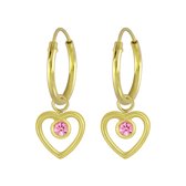 Joy|S - Zilveren hartje bedel oorbellen - kristal roze - oorringen voor kinderen - 14k goudplating