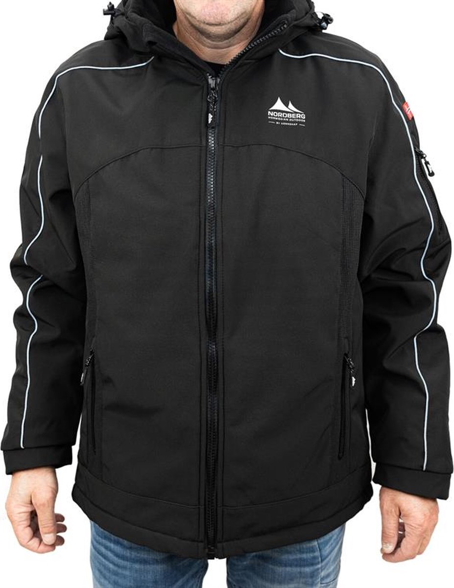 Nordberg Ole, gevoerd softshell winter(ski) jack heren met afneembare capuchon in black XXL