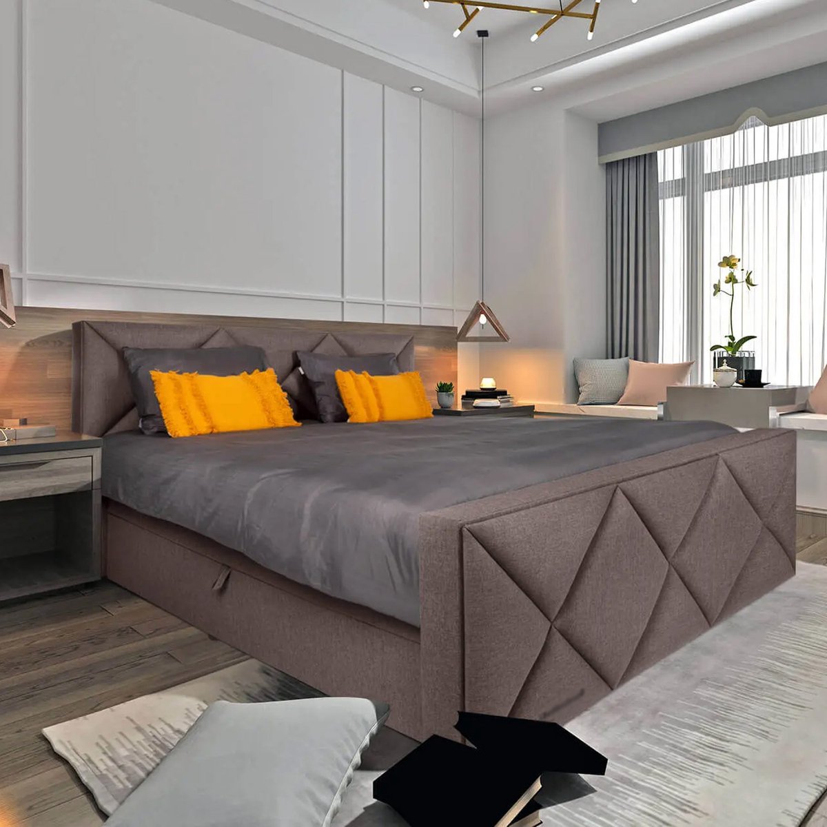 Anno 1588 Boxspring Santiago - Boxspring met opbergruimte - Pocketvering - Notenbruin - 140x200 cm - Inclusief Dekbed en Kussens