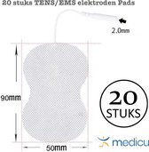 Medicu TENS/EMS Elektroden Pads - 20 stuks - voor Elektrodentherapie en tens apparaat - met 2mm Pinsluiting - Verbeterde Kleefkracht en Geleiding - Herbruikbaar - 9x5cm