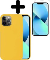 iPhone 13 Pro Max Hoesje Siliconen Case Back Cover Hoes Geel Met Screenprotector Dichte Notch - iPhone 13 Pro Max Hoesje Cover Hoes Siliconen Met Screenprotector Dichte Notch