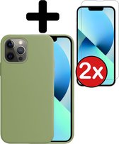 iPhone 13 Pro Hoesje Siliconen Case Back Cover Hoes Groen Met 2x Screenprotector Dichte Notch - iPhone 13 Pro Hoesje Cover Hoes Siliconen Met 2x Screenprotector