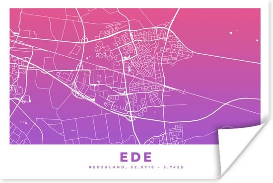 Poster Stadskaart - Ede - Nederland - Paars - 30x20 cm - Plattegrond