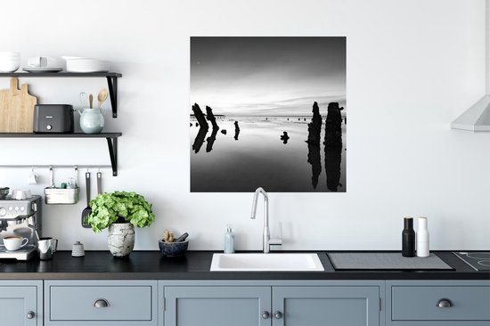 Poster Mer des Wadden - Zwart - Wit - Bois - 75x75 cm