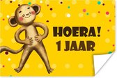 Poster Verjaardagsfeest - 1 jaar - Knuffeldier - 90x60 cm