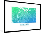 Fotolijst incl. Poster - Stadskaart - Nijmegen - Nederland - Blauw - 120x80 cm - Posterlijst - Plattegrond