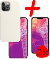 iPhone 13 Pro Max Hoesje Siliconen Met 2x Screenprotector - iPhone 13 Pro Max Case Met 2x Screenprotector Wit - iPhone 13 Pro Max Hoes - Wit