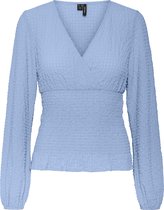 VERO MODA VMHOLLO L/S V-NECK SMOCK TOP EXP BLUE BELL Dames Blouse - Maat S