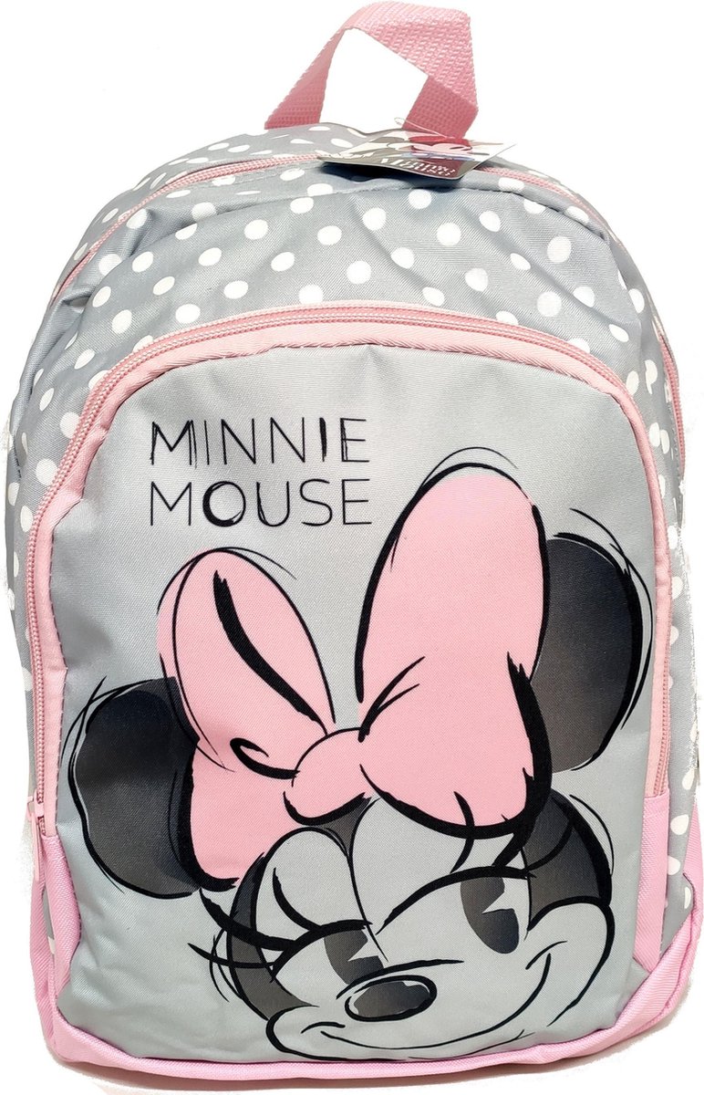MINNIE MOUSE Stippen Polka Dots Rugzak Rugtas School Tas 5-10 Jaar Grijs Roze