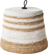 Madiba box - Mand met deksel - Naturel, Wit - Zeegras - H 17 cm x 21/17 cm