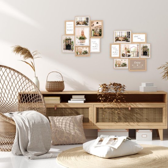 HAES DECO - Cadre Multi photo en bois / Galerie Fevik aux couleurs marron et blanc pour 4 photos 10x15, 2 photos 13x18 et 1 photo 15x20 (format 46x47,5) - MP127