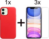 iParadise iPhone 12 mini hoesje rood siliconen case - 3x iPhone 12 mini Screen Protector