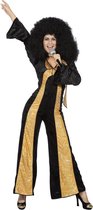 Wilbers - Jaren 80 & 90 Kostuum - Catsuit Disco Diva Chaka Khan - Vrouw - zwart,goud - Maat 48 - Carnavalskleding - Verkleedkleding
