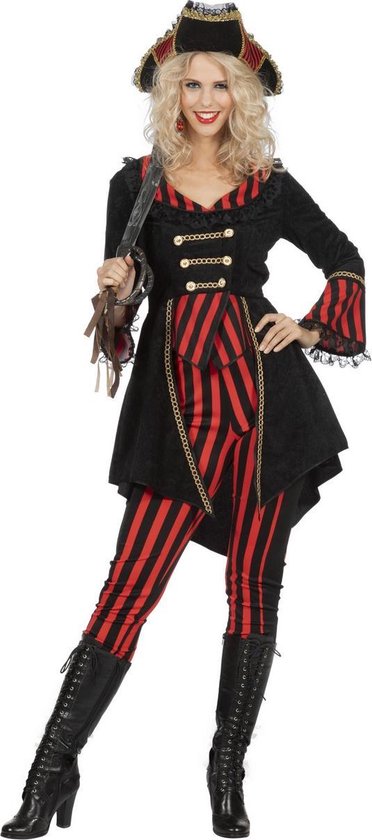 Wilbers & Wilbers - Piraat & Viking Kostuum - Piraat Berdine Boekanier Bahamas - Vrouw - Rood, Zwart - Maat 46 - Carnavalskleding - Verkleedkleding