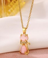 Kat ketting | roze | goud gekleurd