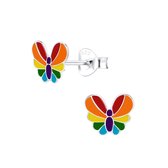 Joy|S - Zilveren vlinder oorbellen - 6 x 8 mm - multicolor