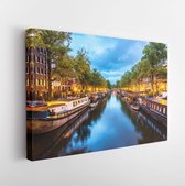 Canvas schilderij - Canals of Amsterdam at night. Amsterdam is the capital and most populous city of the Netherlands -     245749633 - 50*40 Horizontal