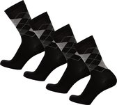 Bamboe Sokken | Geruite Sokken | Anti-zweet Sokken | Naadloze Sokken | Heren Sokken | Dames Sokken | 4 Paar - Zwart | Maat: 35-38 | Merk: Bamboosa