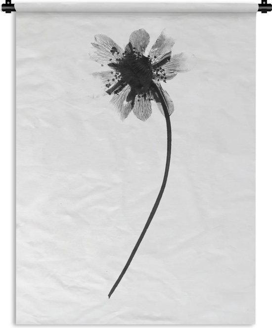 Wandkleed - Wanddoek - Gedroogde bloem op witte achtergrond - zwart wit - 90x120 cm - Wandtapijt