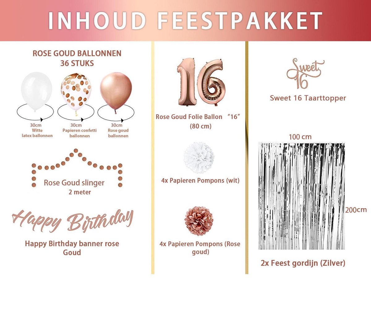 Sweet 16 versiering 16 Jaar Verjaardag Versiering Rose Goud All