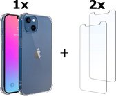 BixB iPhone 13 hoesje - iPhone 13 Shockproof case - hoesje iPhone 13 - Siliconen hoesje - Transparant + 2x screenprotector - tempered glass