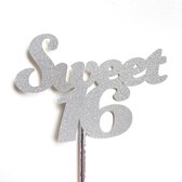 Taartdecoratie versiering| Taarttopper | Cake topper | Verjaardag| Sweet 16 |14 cm | Zilver glitter | karton papier