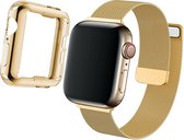 Hoesje + Bandje voor Apple Watch Bandje 40 mm - Goud Hoesje en Bandje voor Apple Watch Series 6 40 mm Bandje - Milanees Bandje iWatch 6 40mm