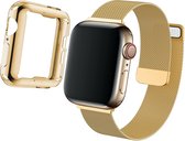 Hoesje + Bandje voor Apple Watch Bandje 44 mm - Goud Hoesje en Bandje voor Apple Watch Series SE 44 mm Bandje - Milanees Bandje iWatch SE 44mm