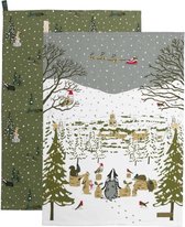 Set de 2 Essuies de vaisselle Noël Forêt Festive par Sophie Allport - deux torchons pour les fêtes