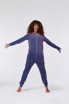 Woody onesie unisex - blauw-rood gestreept - wasbeer - 212-1-ONE-V/927 - maat L