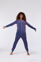 Woody onesie unisex - blauw-rood gestreept - wasbeer - 212-1-ONE-V/927 - maat M