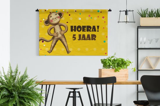 Tapisserie - Toile murale - Anniversaire - Singe - Animaux - 150x100 cm - Tapisserie