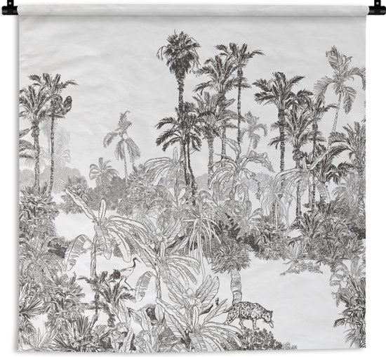 Tapisserie - Jungle - Zwart - Wit - 180x180 cm - Tapisserie