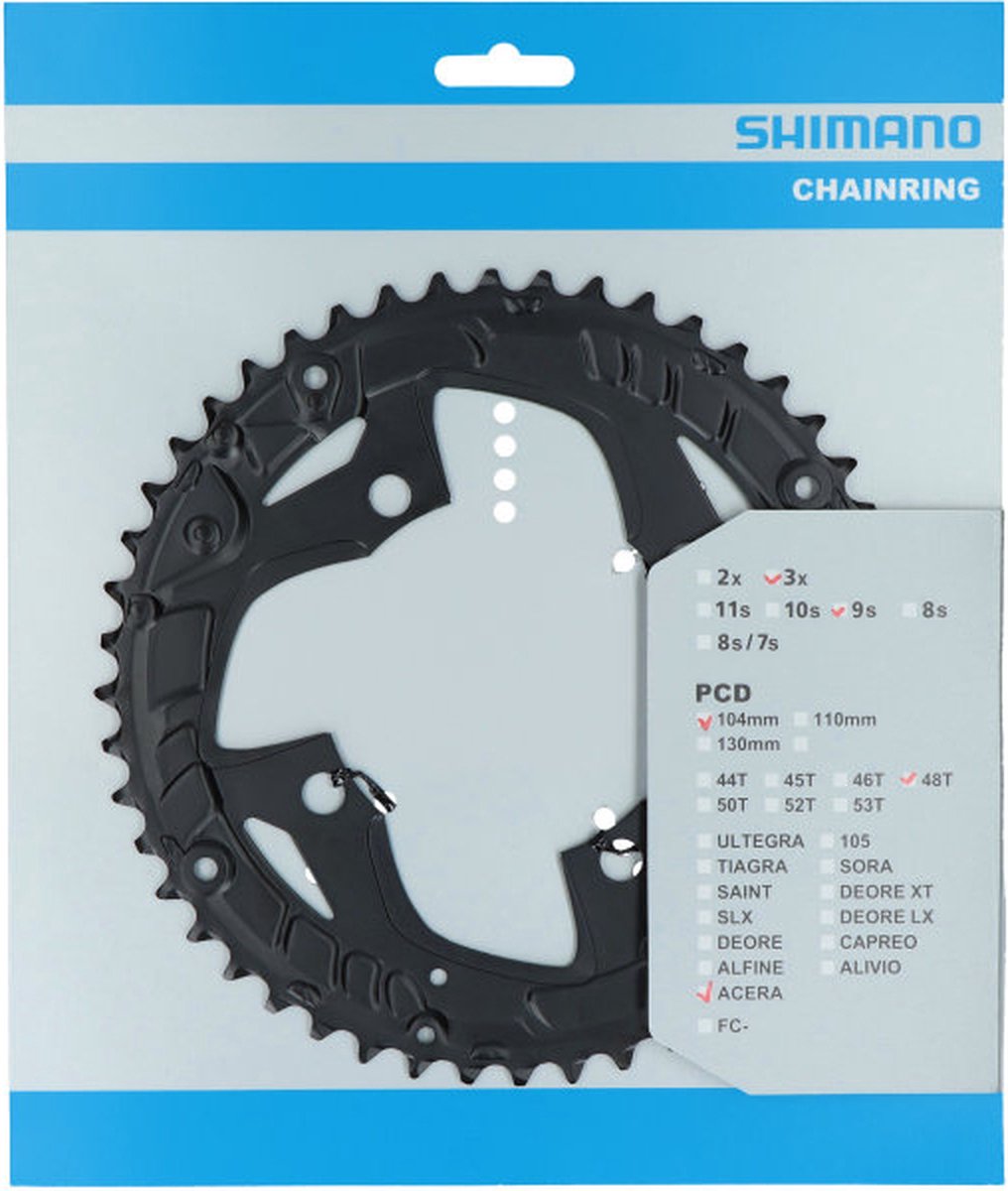 Kettingblad Shimano Acera FC-T3010 9 speed - 48 tands voor kettingbeschermer - zwart