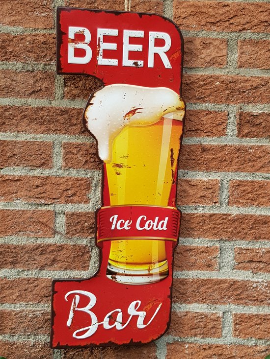 Beer Ice Cold Bar.  Metalen wandbord in reliëf 58 x 21 cm. Voor de bierliefhebber.