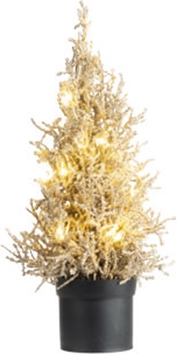 Kerstboom 15 LED lights glitter champagne 13x13xH33 cm kunststof excl. 3 AAA batterijen