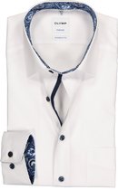 OLYMP Tendenz modern fit overhemd - wit  (blauw contrast) - Strijkvriendelijk - Boordmaat: 40