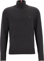 Tommy Hilfiger Pima Cotton Cashmere - heren coltrui katoen met kasjmier - donkergrijs melange (Dark Grey Heather) -  Maat: 3XL