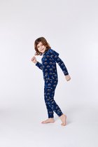 Woody onesie unisex - blauw met wasbeer all-over print - wasbeer - 212-1-ONE-V/928 - maat 116