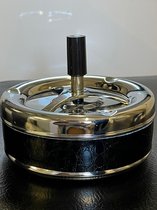 Gift Land® Zilveren draaiasbak met een zwarte patroon deksel inclusief - 14.5 cm