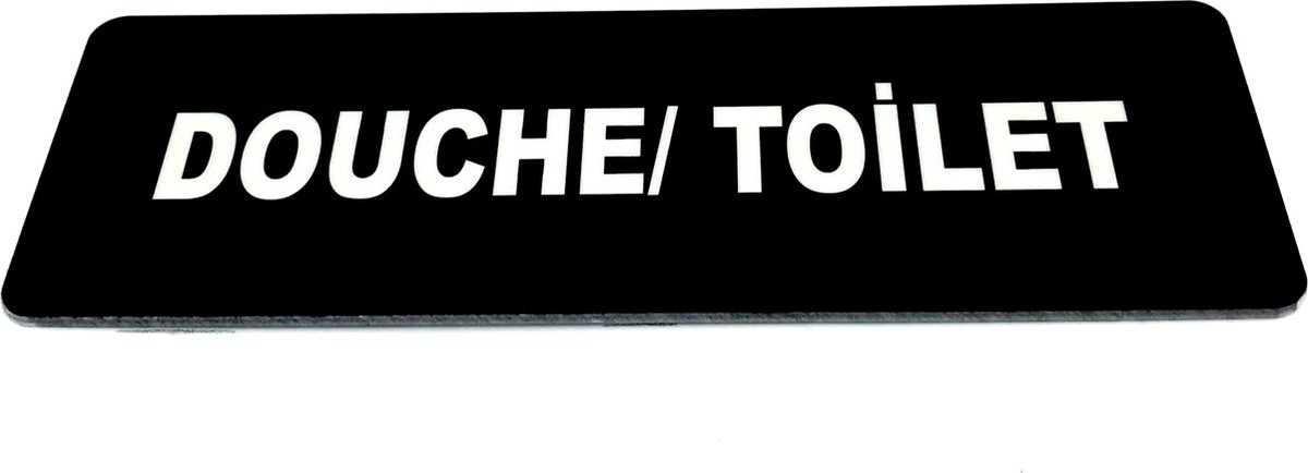 Deurbordje met tekst Douche/ Toilet incl. 3M-tape plakstrip - Namengigant Deur Tekstbordje - Deur - incl. 3M-tape plakstrip - Bordje - Zwart Wit - 150 mm x 50 mm x 1,6 mm - 5 jaar Garantie