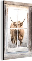 Décoration murale Métal - Peinture Aluminium Industriel - Highlander écossais - Transparent - Hiver - Brouillard - 80x120 cm - Dibond - Photo sur aluminium - Décoration murale industrielle - Pour le salon/chambre