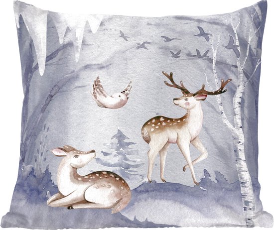 Sierkussens - Kussentjes Woonkamer - 40x40 cm - Winter - Vogel - Hert - Kerstversiering - Kerstdecoratie voor binnen - Woonkamer