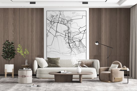 Papier peint - Papier peint photo peint Carte - Zaanstad - Zwart - Wit - Largeur 170 cm x hauteur 260 cm